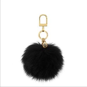 Tory Burch Fox Fur Pom Pom Key Fob Keychain NWT